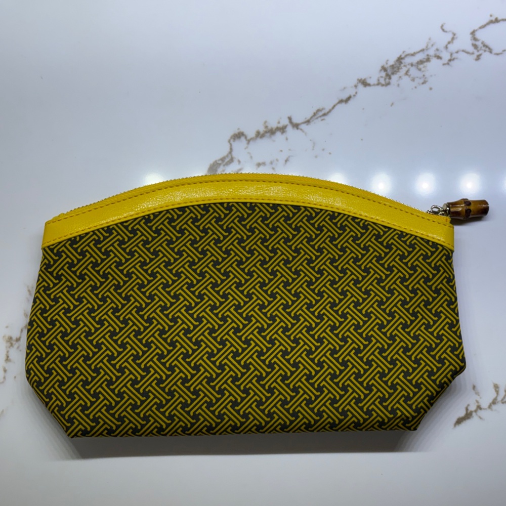 J. McLaughlin Yellow and Brown Cosmetic Bag